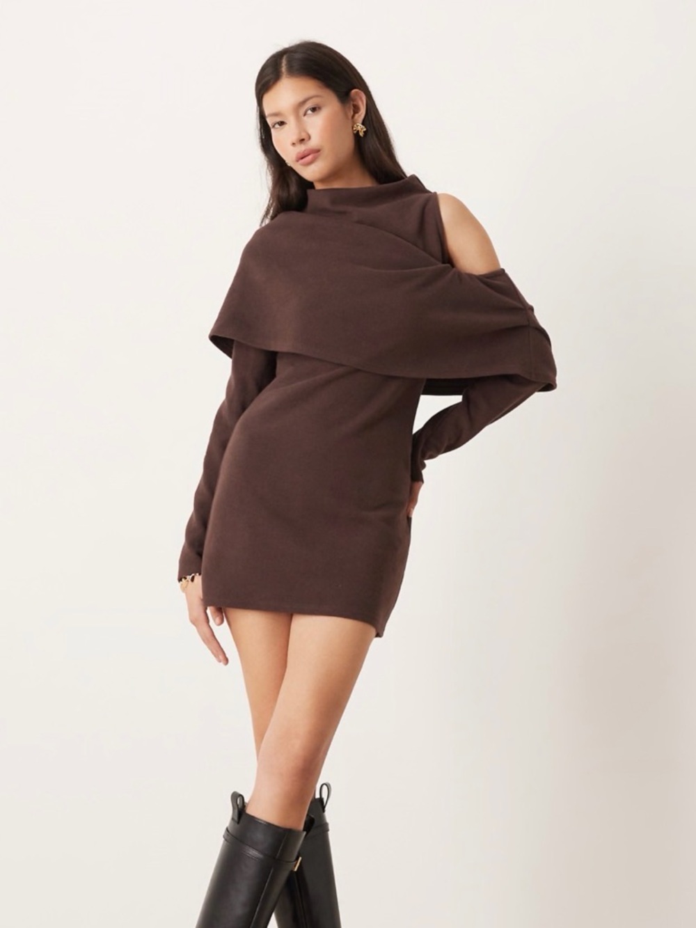 ASOS Brown Cold-Shoulder Mini Dress